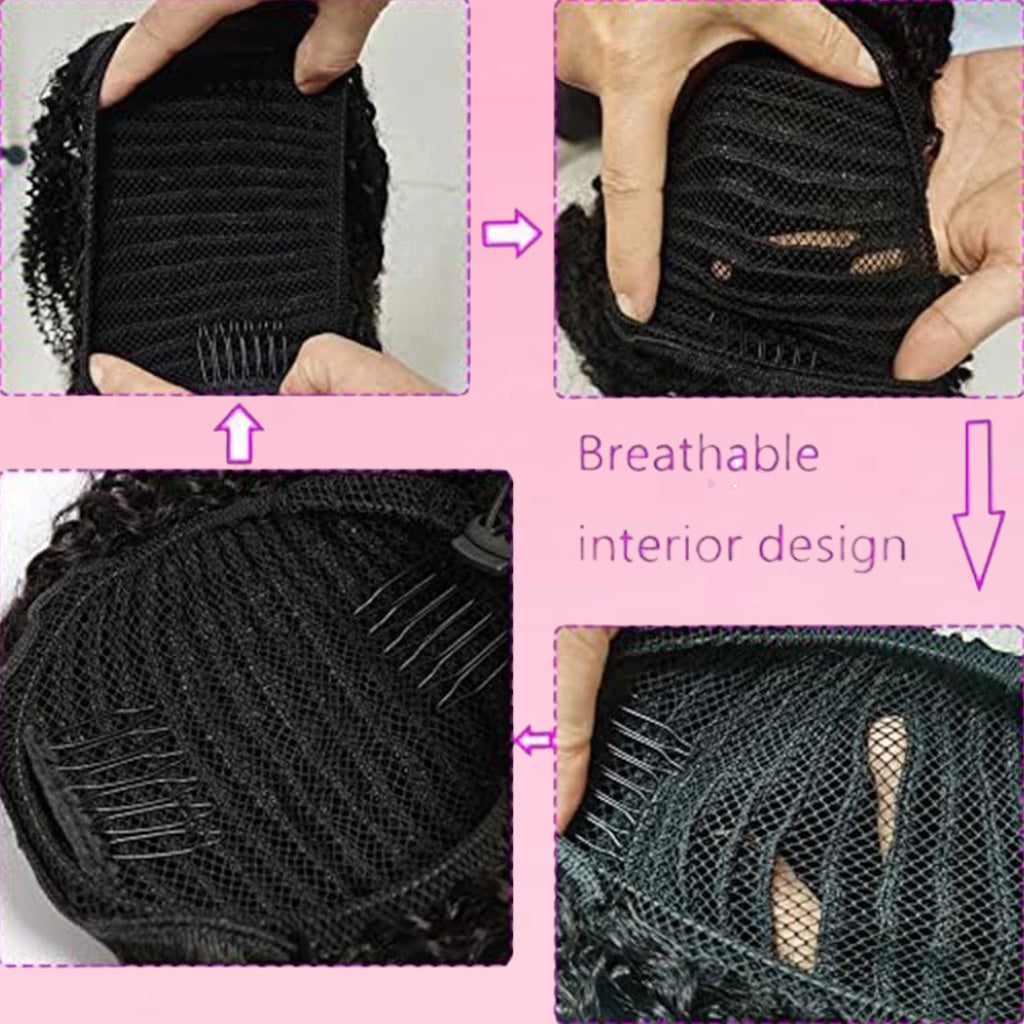 Kinky Straight Drawstring Ponytail Human Hair Natural Black