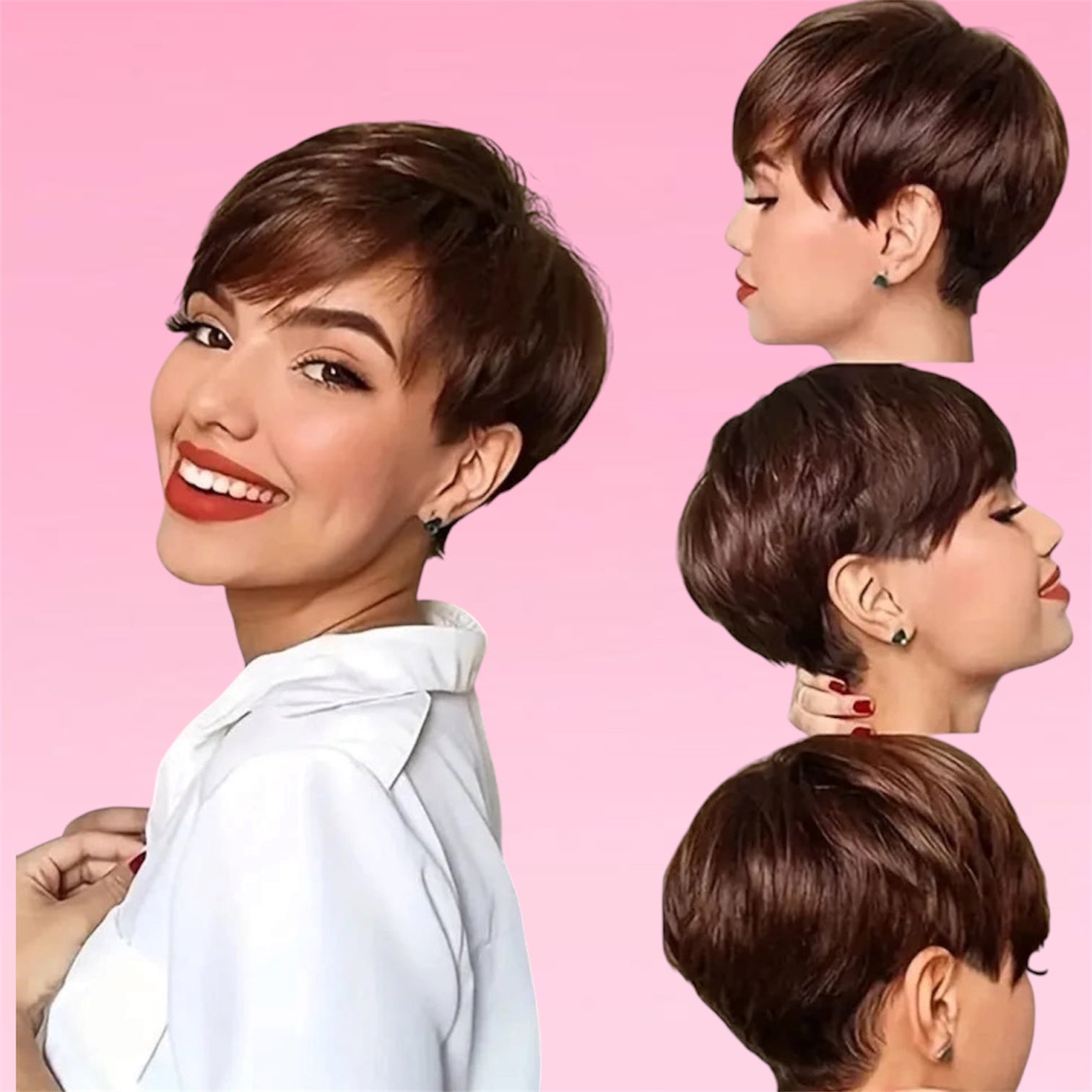 Straight Human Hair Pixie Wig Natural Black Full Machine