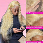 Curly Human Hair Wig Honey Blonde Lace Front