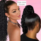 Deep Water Wave Drawstring Ponytail Human Hair Natural Black