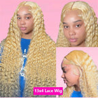 Curly Human Hair Wig Honey Blonde Lace Front