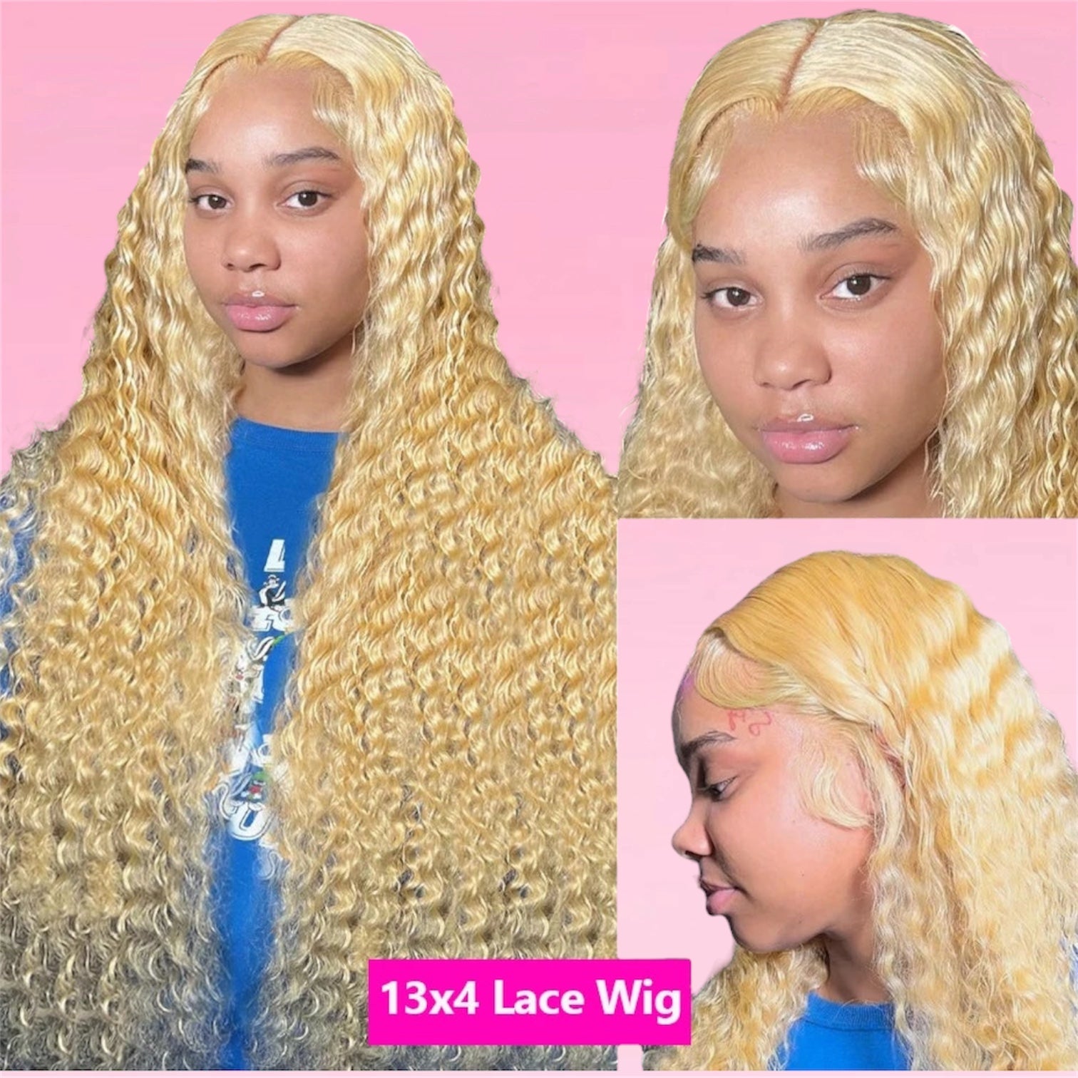 Curly Human Hair Wig Honey Blonde Lace Front