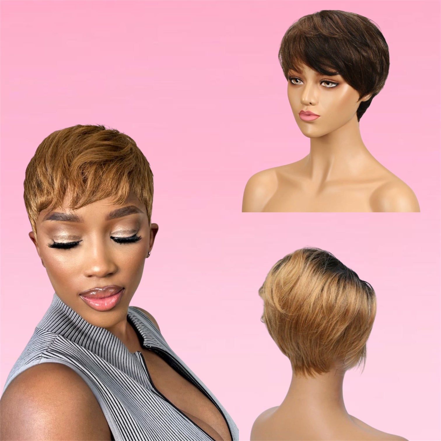 Straight Human Hair Pixie Wig Natural Black Full Machine