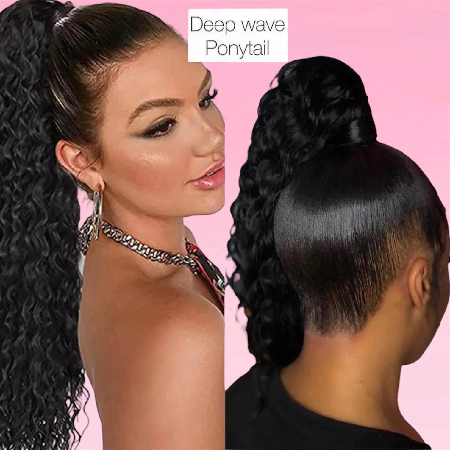 Deep Water Wave Drawstring Ponytail Human Remy Hair Natural