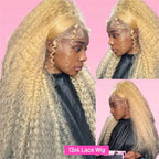Curly Human Hair Wig Honey Blonde Lace Front