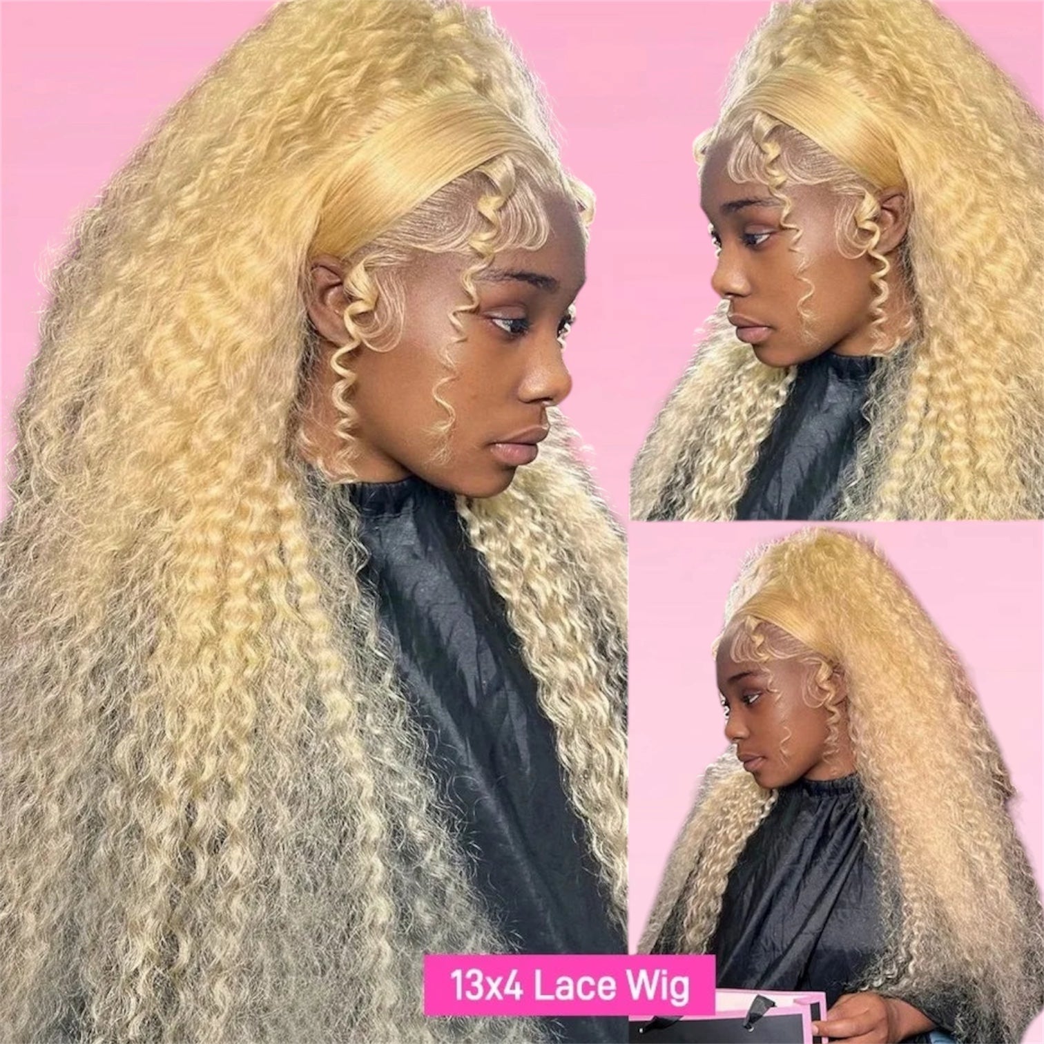 Curly Human Hair Wig Honey Blonde Lace Front