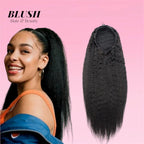 Kinky Straight Drawstring Ponytail Human Hair Natural Black