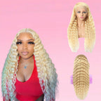 Curly Human Hair Wig Honey Blonde Lace Front
