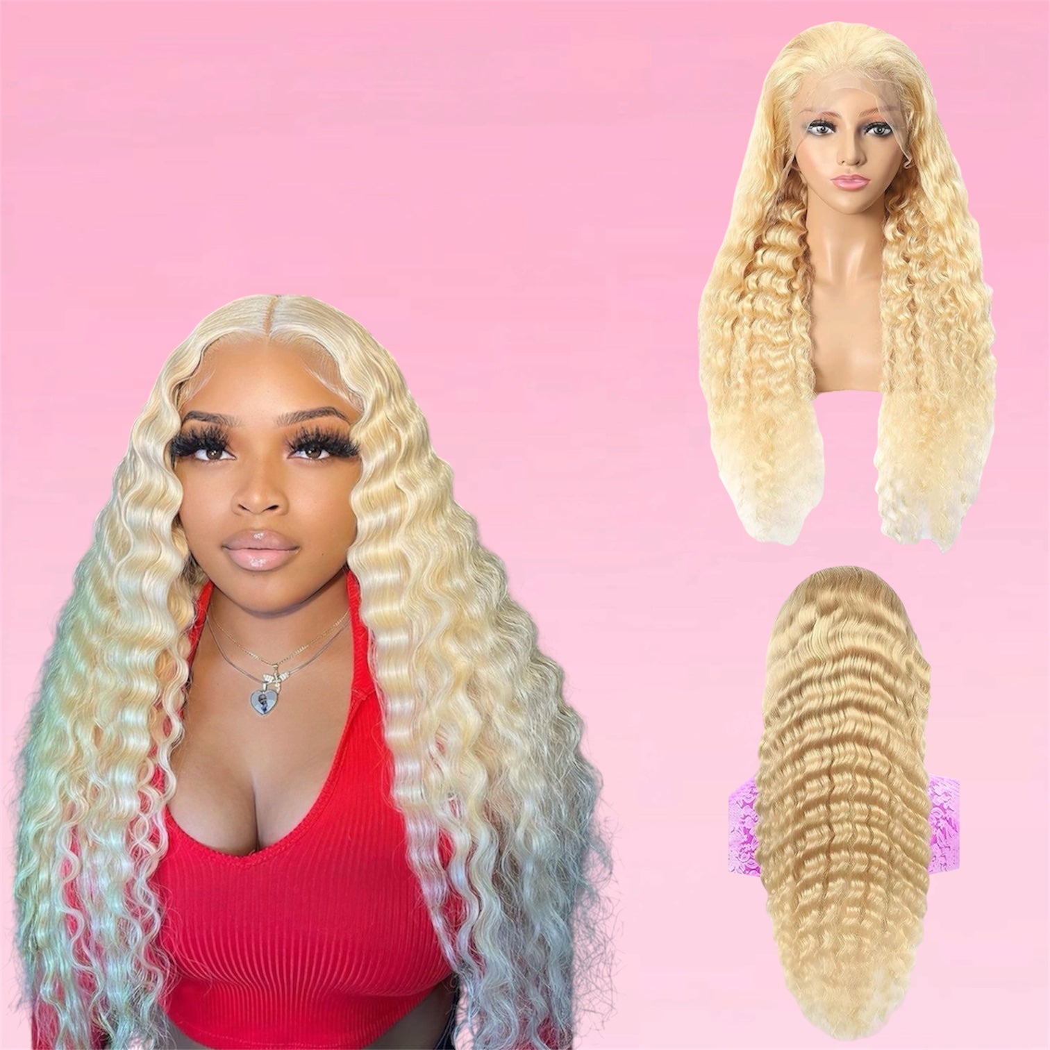 Curly Human Hair Wig Honey Blonde Lace Front