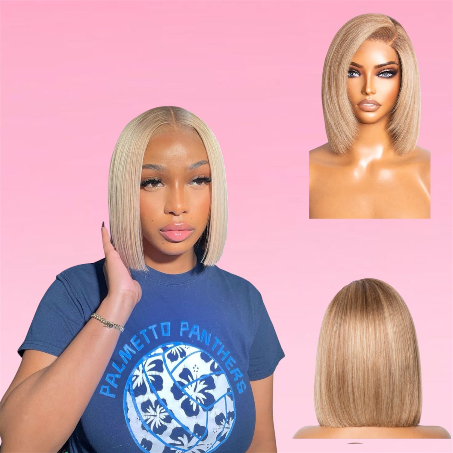 Straight Human Hair Wig Honey Blonde Lace Front