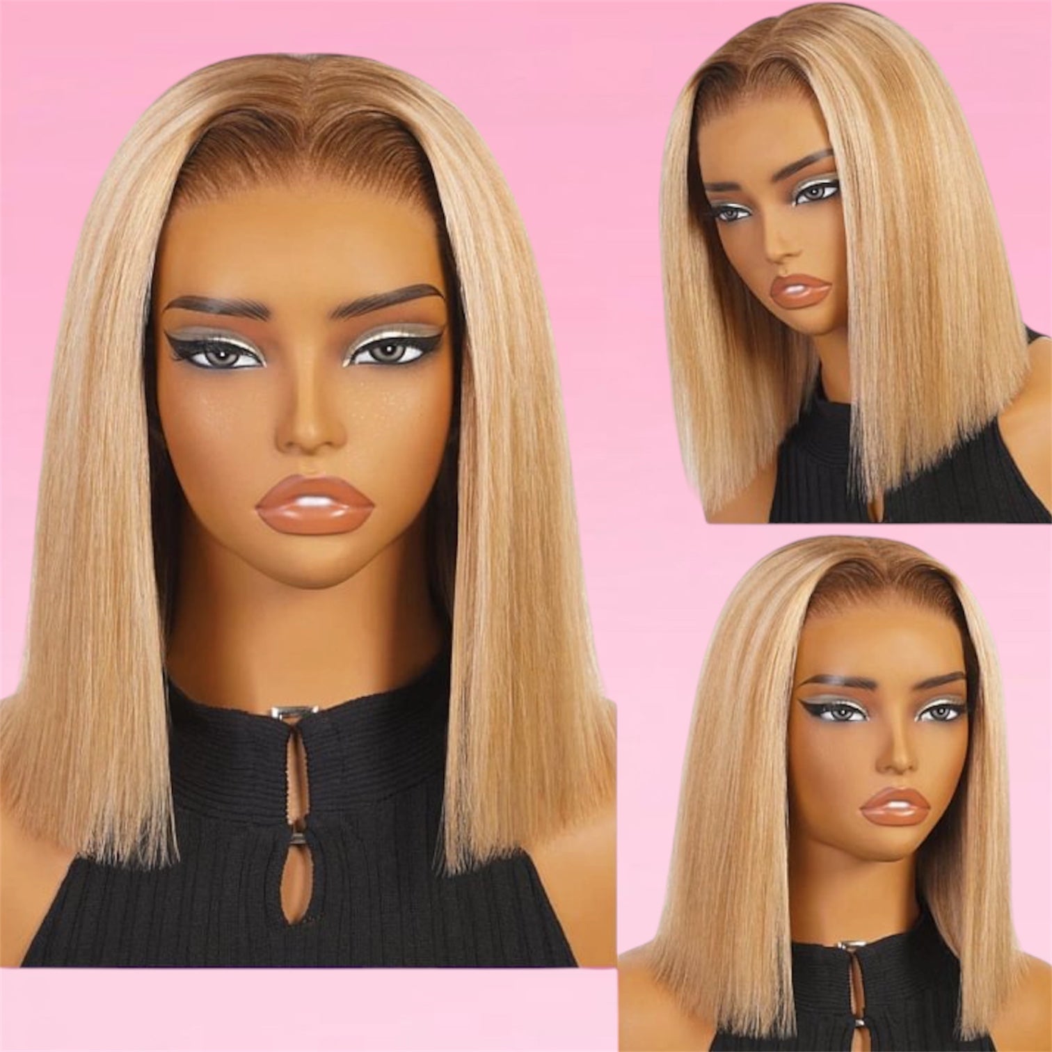 Straight Human Hair Wig Honey Blonde Lace Front