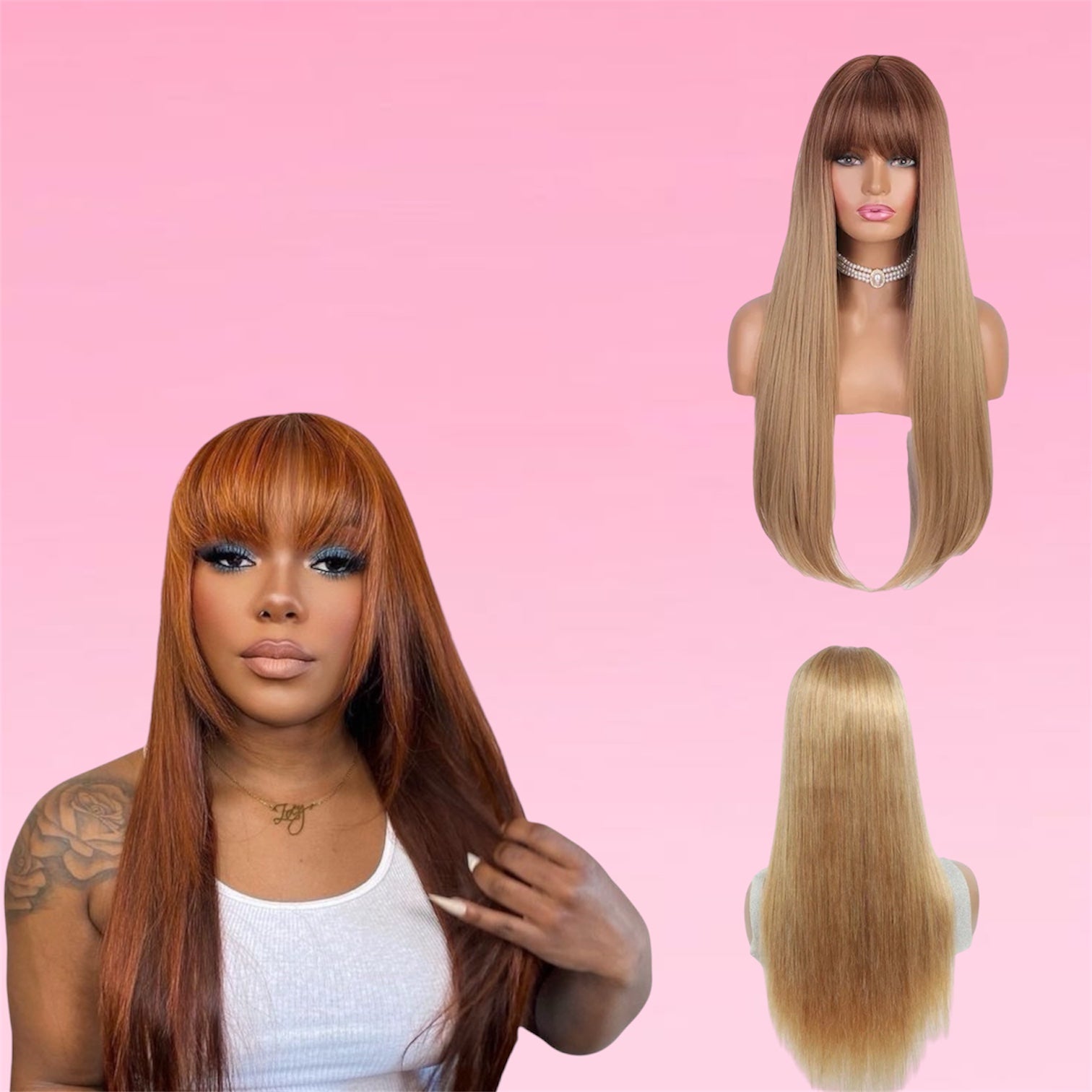 Straight Human Hair Wig Highlight Glueless