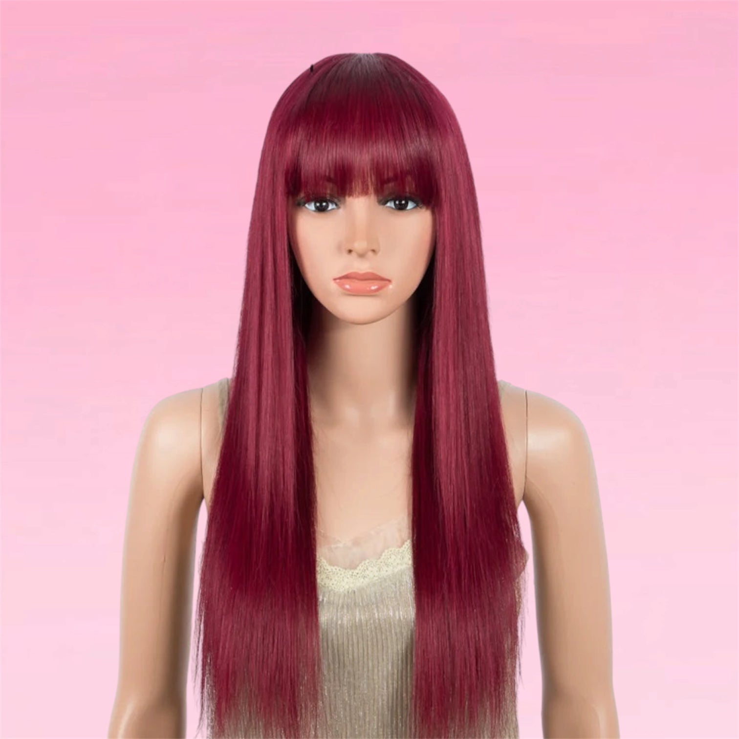 Straight Human Hair Wig Burgundy Put On and Go