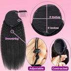 Kinky Straight Drawstring Ponytail Human Hair Natural Black