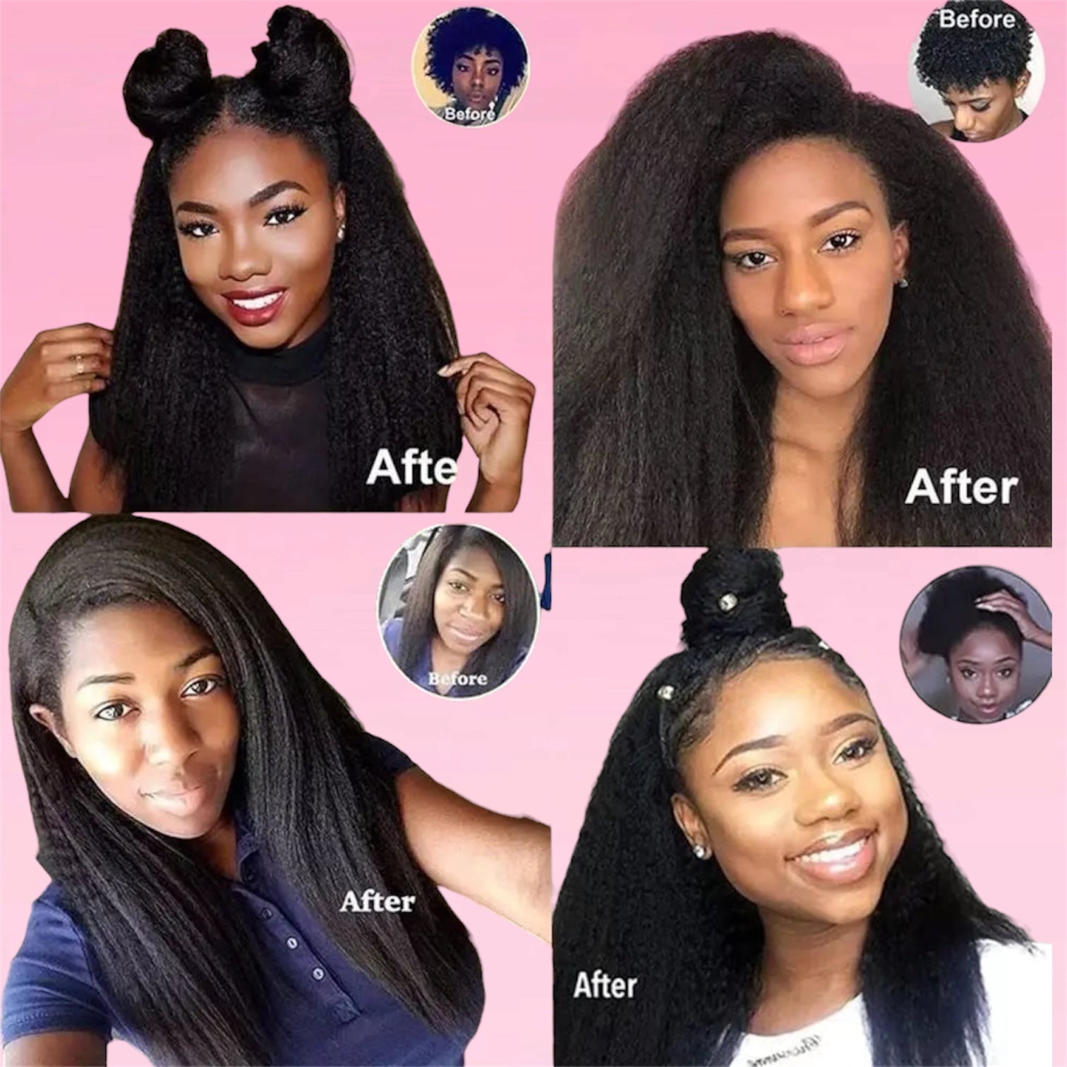 Kinky Straight Clip-In Hair Extensions Natural Black