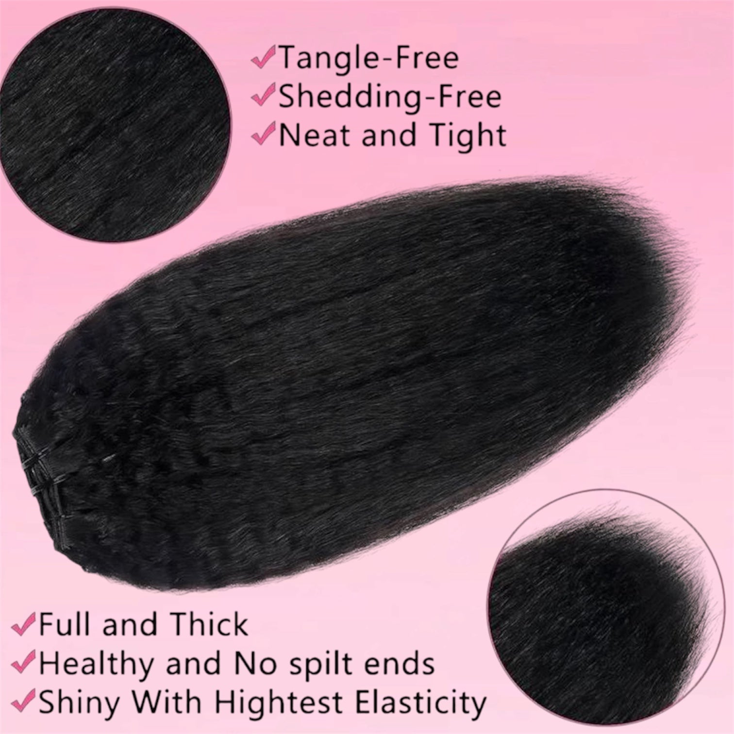 Kinky Straight Clip-In Hair Extensions Natural Black