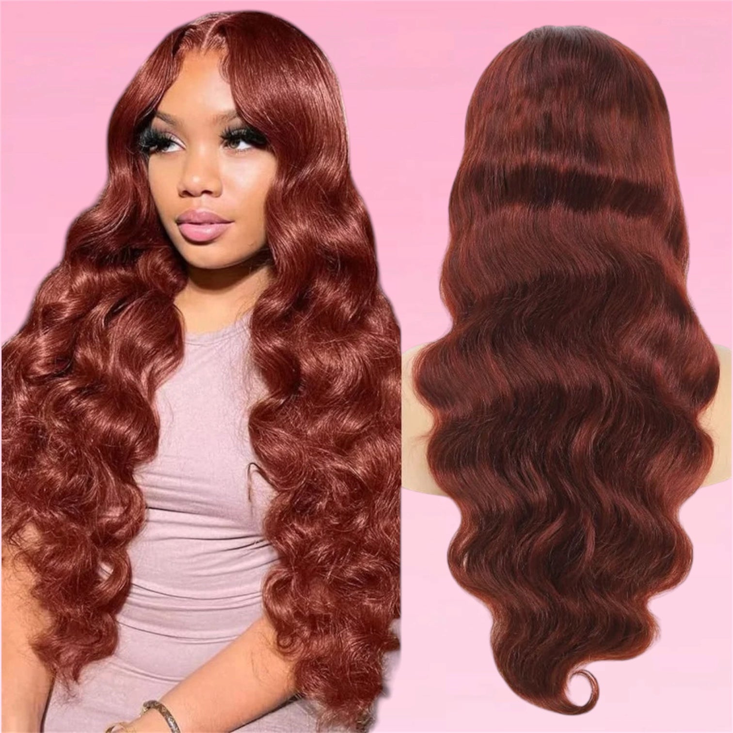 Body Wave Human Hair Wig Reddish Brown HD Lace Front Brazilian