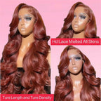 Body Wave Human Hair Wig Reddish Brown HD Lace Front Brazilian