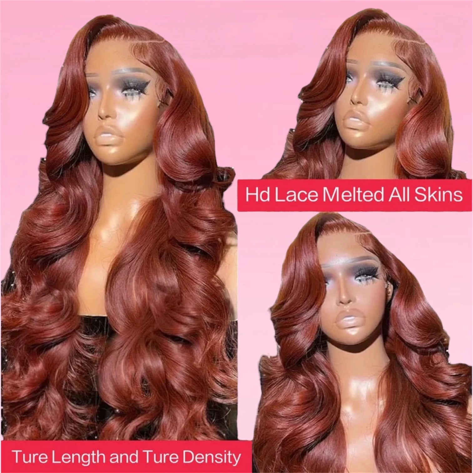 Body Wave Human Hair Wig Reddish Brown HD Lace Front Brazilian