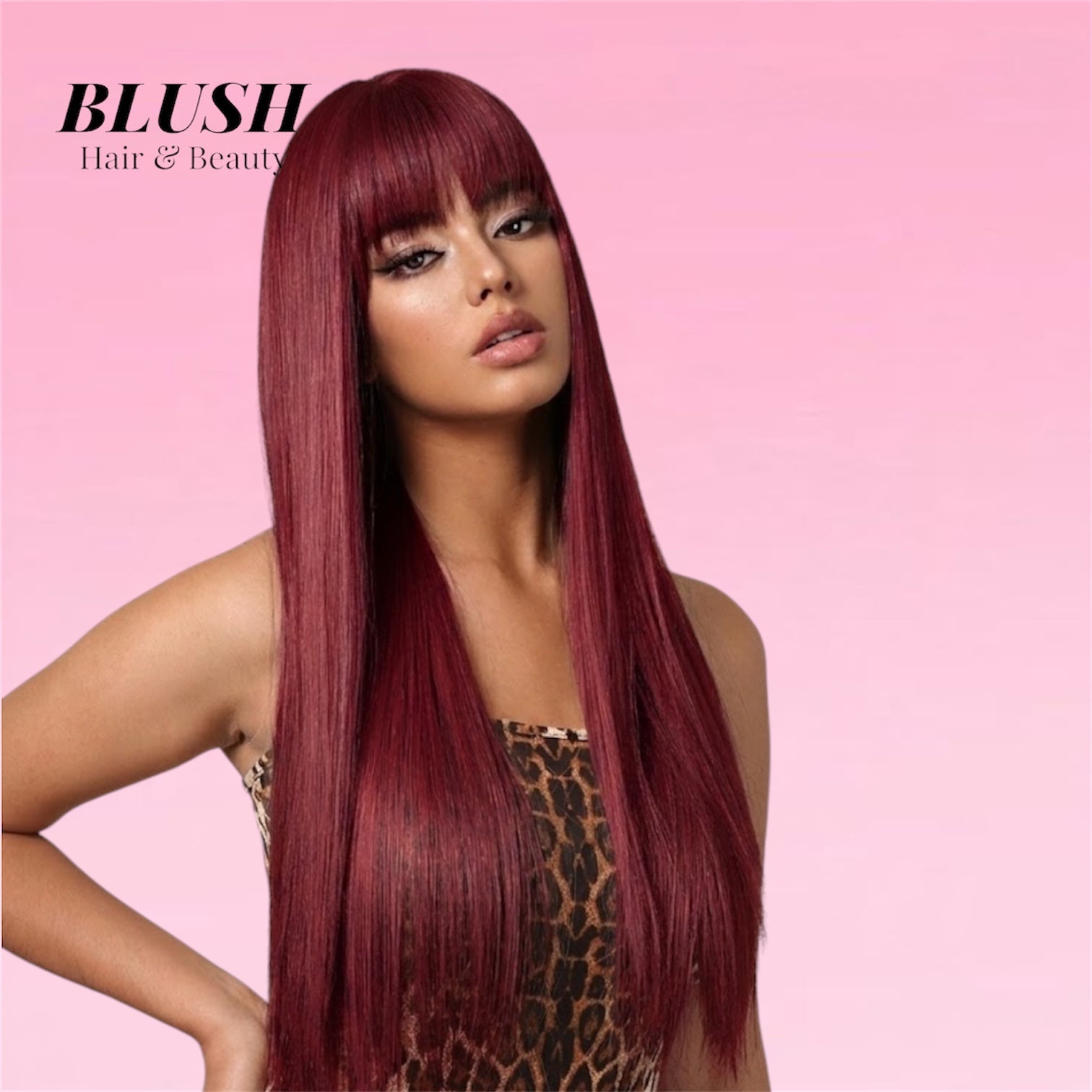 Straight Human Hair Wig Burgundy Put On and Go