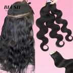 Body Wave Tape-In Hair Extensions Natural Black Brazilian Remy