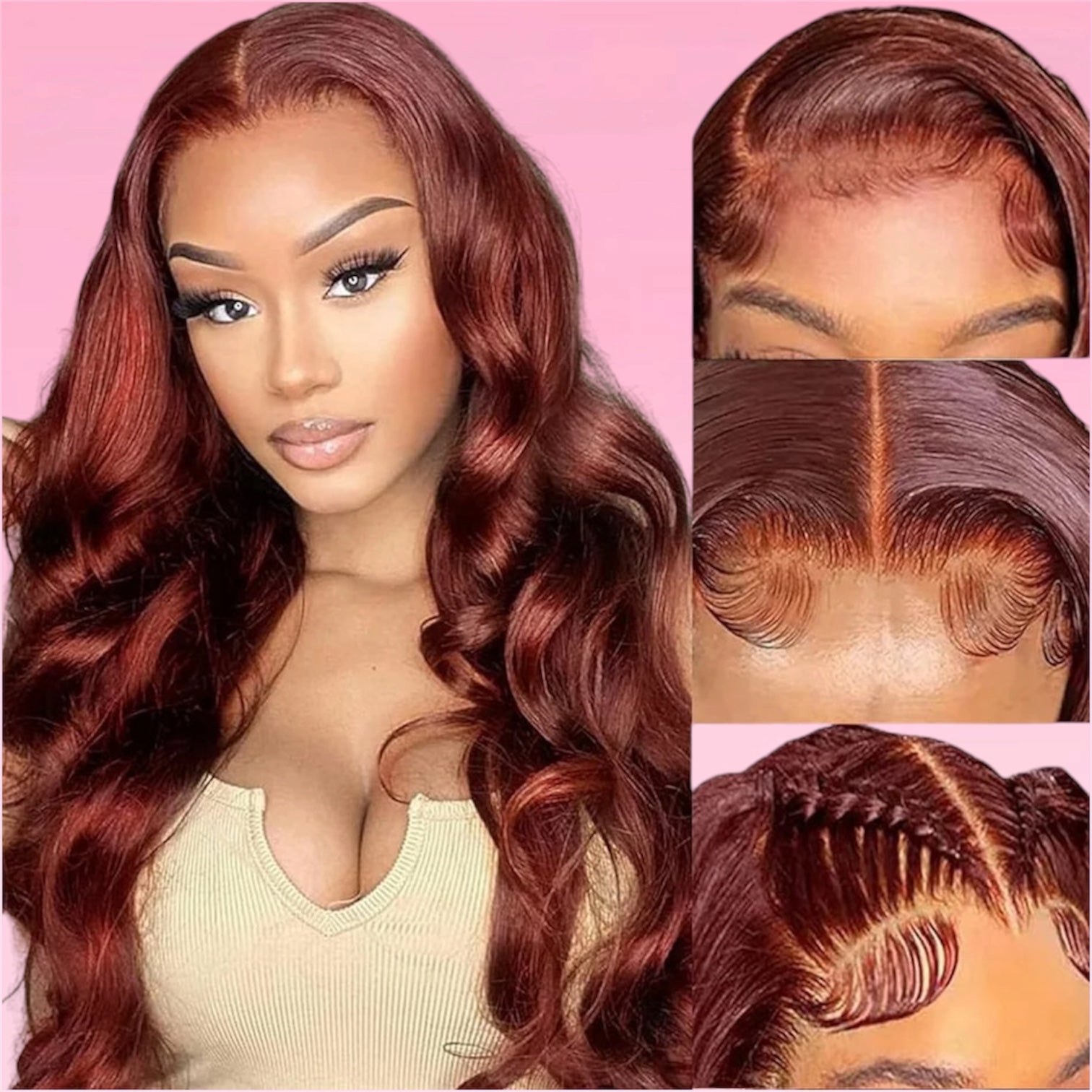 Body Wave Human Hair Wig Reddish Brown HD Lace Front Brazilian