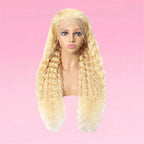 Curly Human Hair Wig Honey Blonde Lace Front