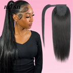 Straight Wrap Around Ponytail Human Hair Natural