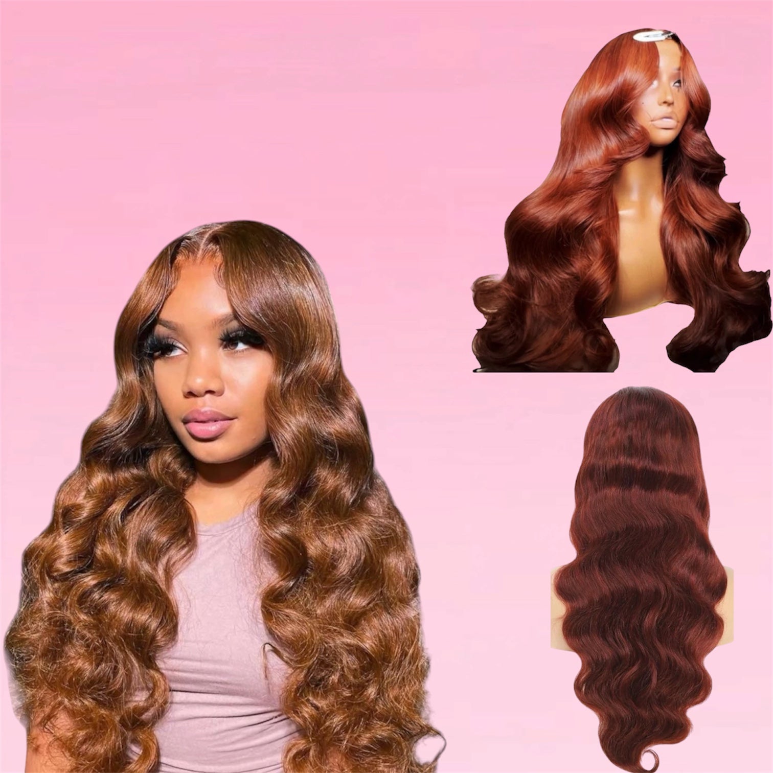 Body Wave Human Hair Wig Reddish Brown HD Lace Front Brazilian